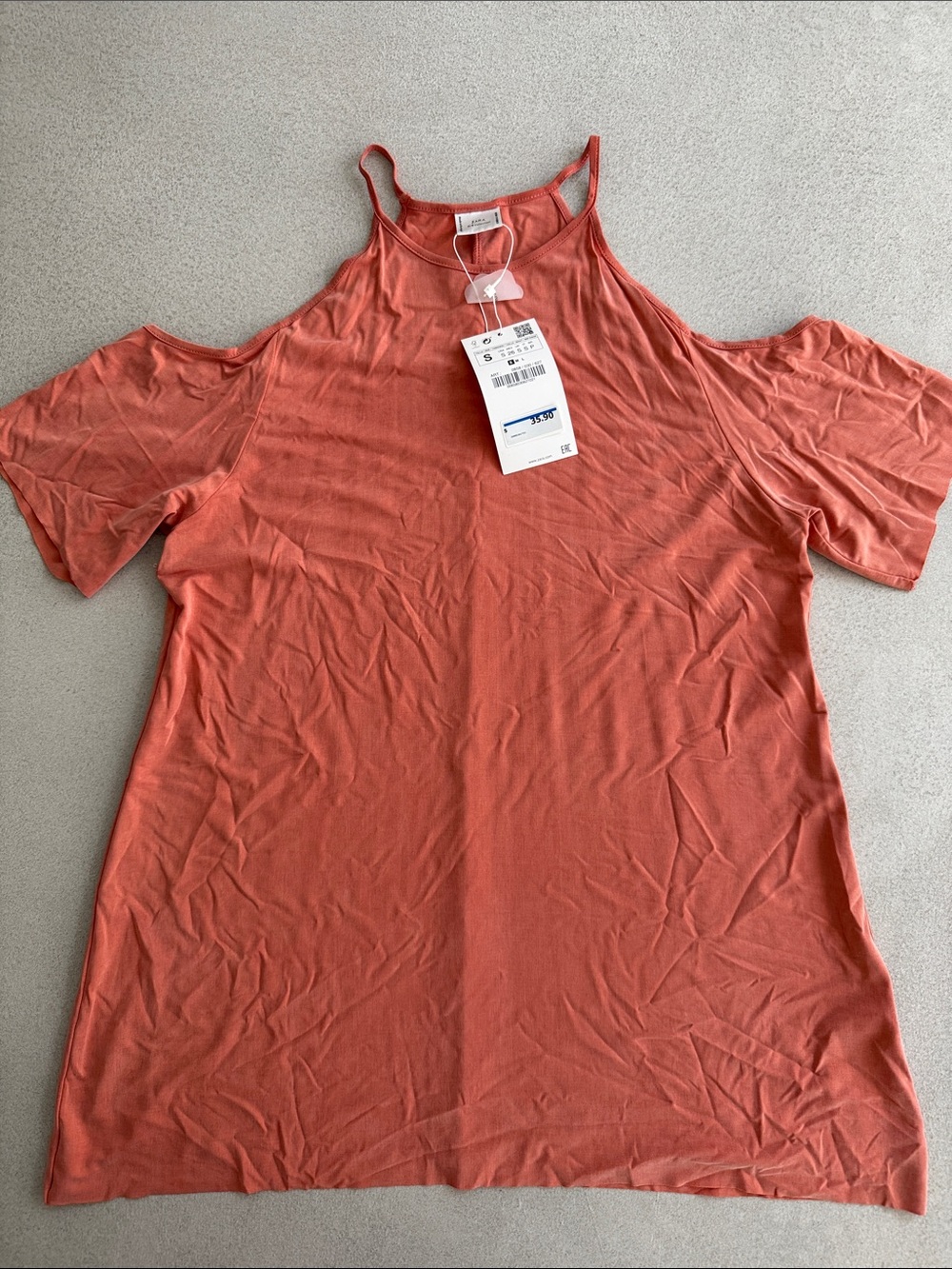 Zara Coral Cold-Shoulder Tunic Top